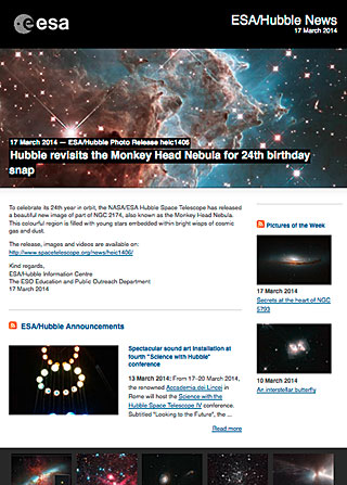 ESA/Hubble Photo Release heic1406 - Hubble revisits the Monkey Head Nebula for 24th birthday snap