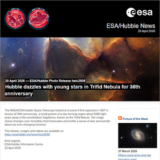 ESA/Hubble Photo Release heic2608 - Hubble dazzles with young stars in Trifid Nebula for 36th anniversary
